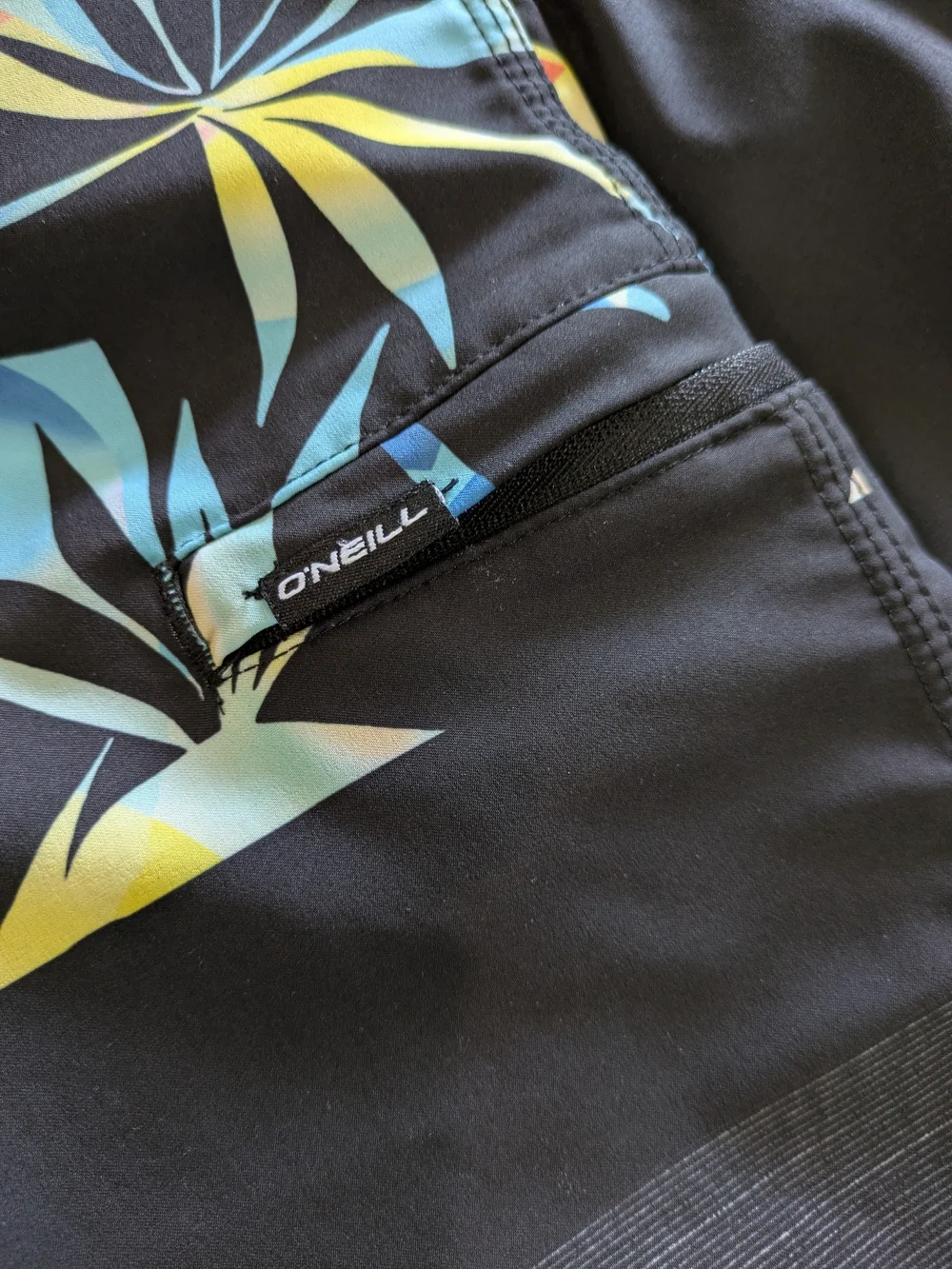 O'Neill Black Swim Board Shorts with Pastel Tropical Stripe